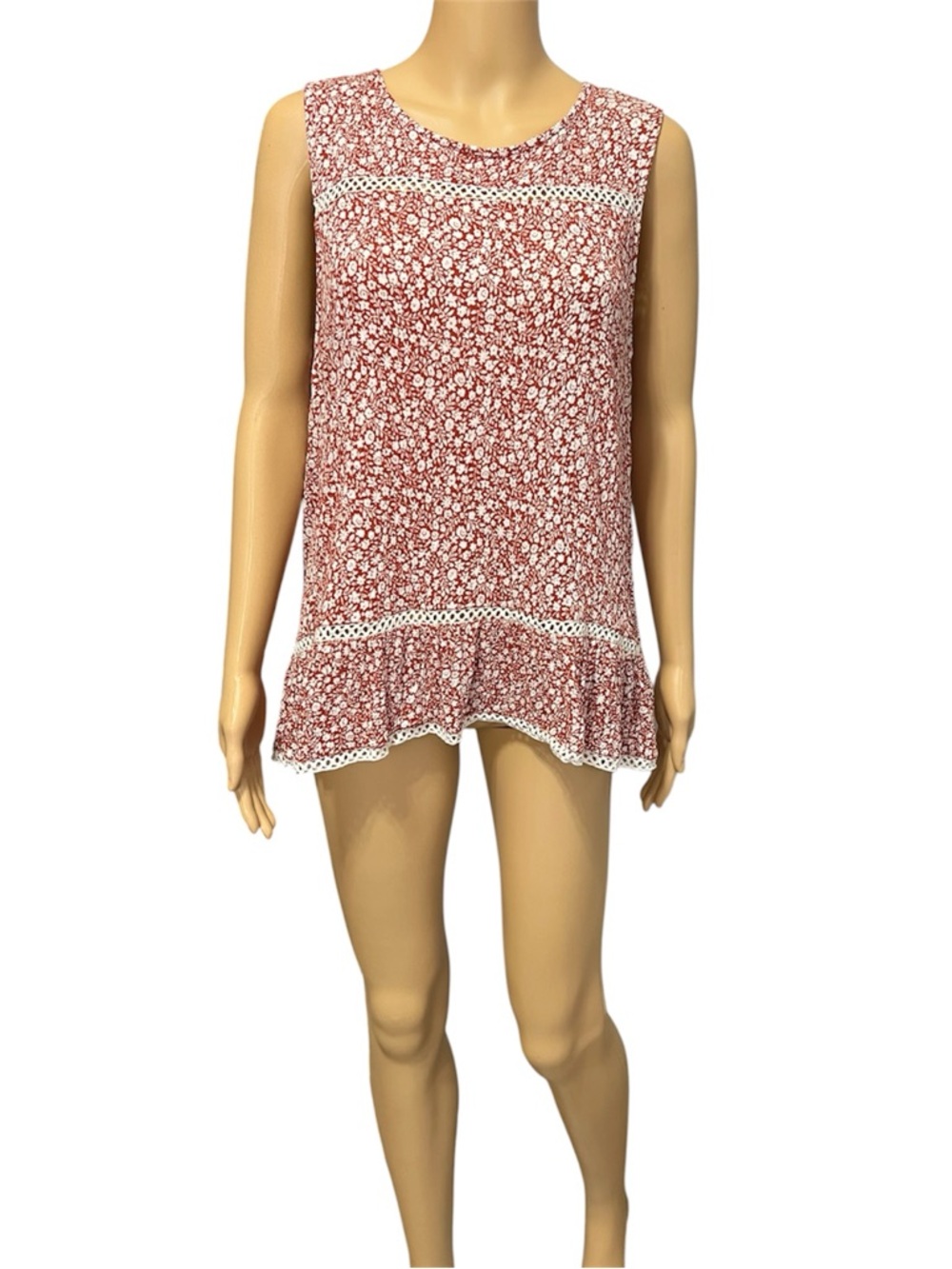 Maeve by Anthropologie Floral Peplum Red/White Sleeveless Top Size M
